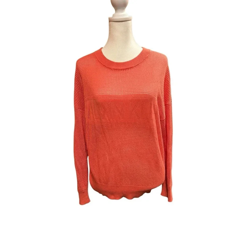 Calvin Klein Womens‎ Coral Mesh Logo Pullover Crewneck Sweater Top Size Large - Picture 2 of 6